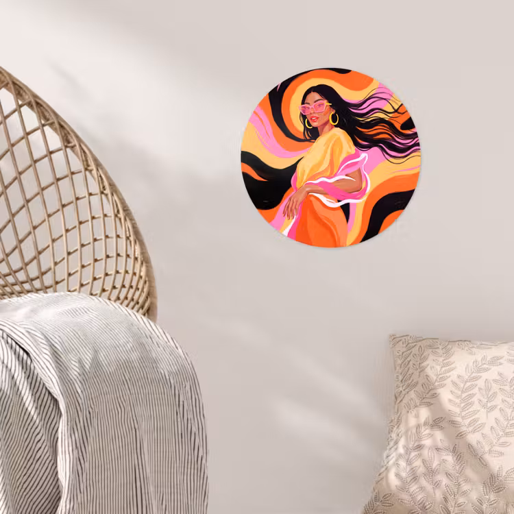 Vrouw - Zonnebril - Abstract - Kleurrijk Wandcirkel behangsticker klein -sfeer4