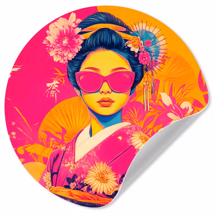 Vrouw - Zonnebril - Abstract - Oranje Wandcirkel behangsticker klein -3d