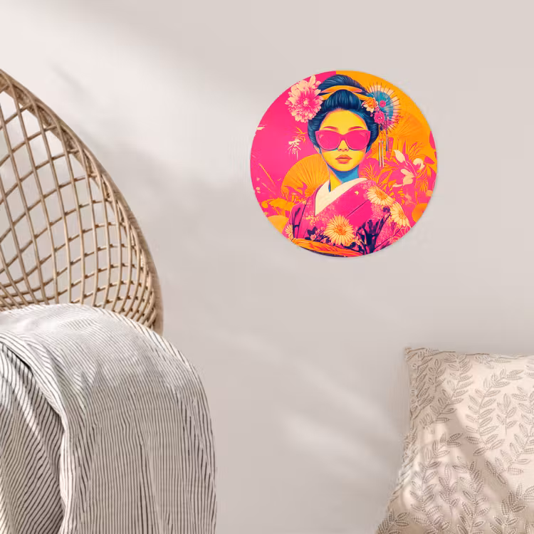 Vrouw - Zonnebril - Abstract - Oranje Wandcirkel behangsticker klein -sfeer4