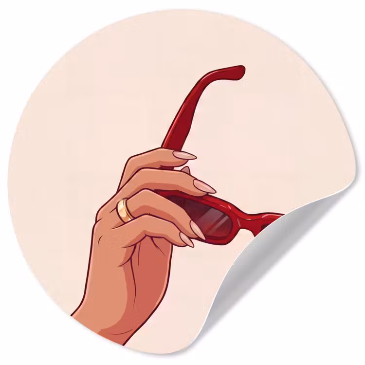 Vrouw - Zonnebril - Mode - Rood - Illustratie Wandcirkel behangsticker klein -3d
