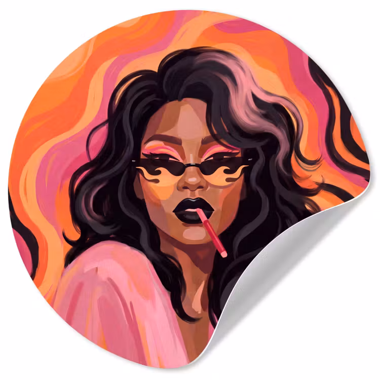 Vrouw - Zonnebril - Modern - Portret - Oranje Wandcirkel behangsticker klein -3d