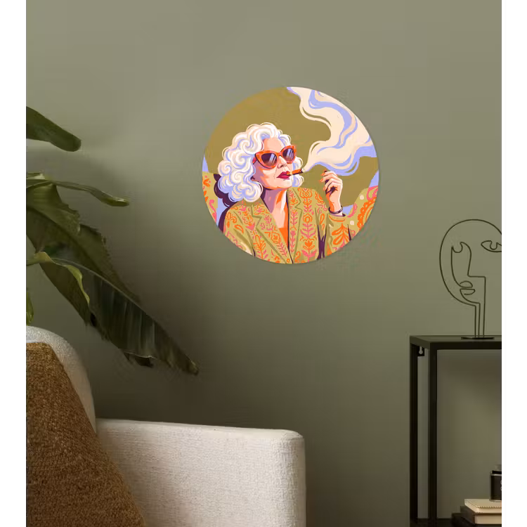 Vrouw - Zonnebril - Portret - Modern - Kleurrijk Wandcirkel behangsticker klein -sfeer2