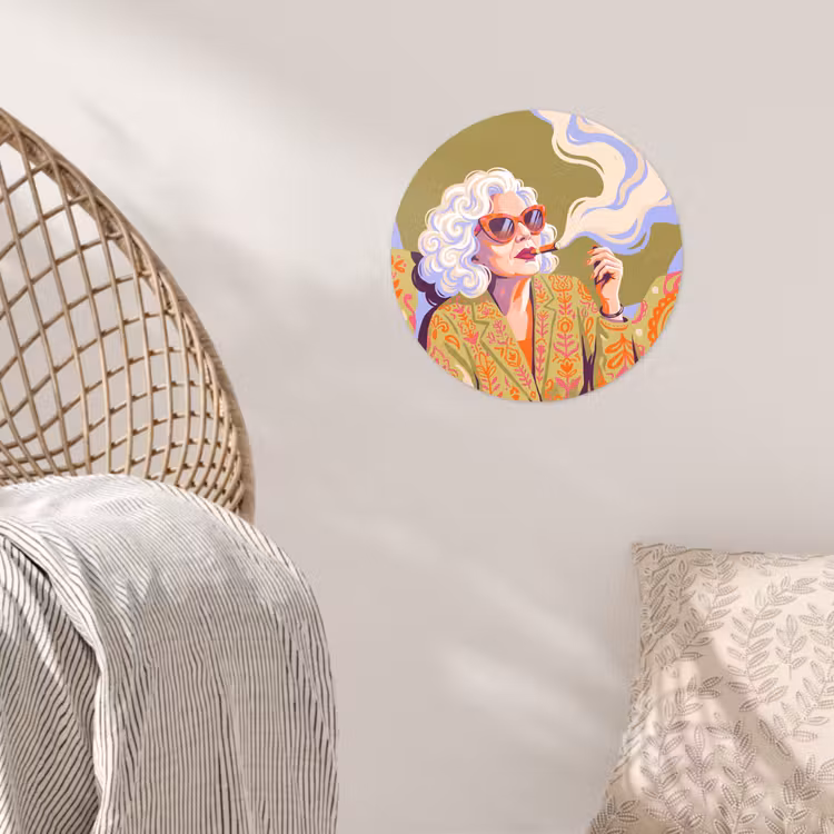 Vrouw - Zonnebril - Portret - Modern - Kleurrijk Wandcirkel behangsticker klein -sfeer4