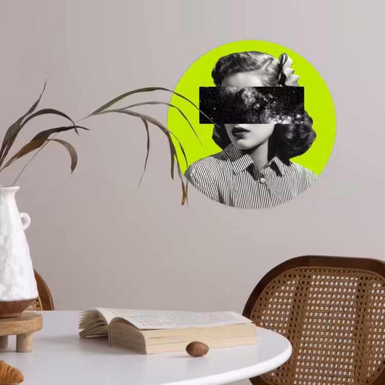 Vrouw - Sterrenhemel - Groen Wandcirkel behangsticker klein -sfeer3