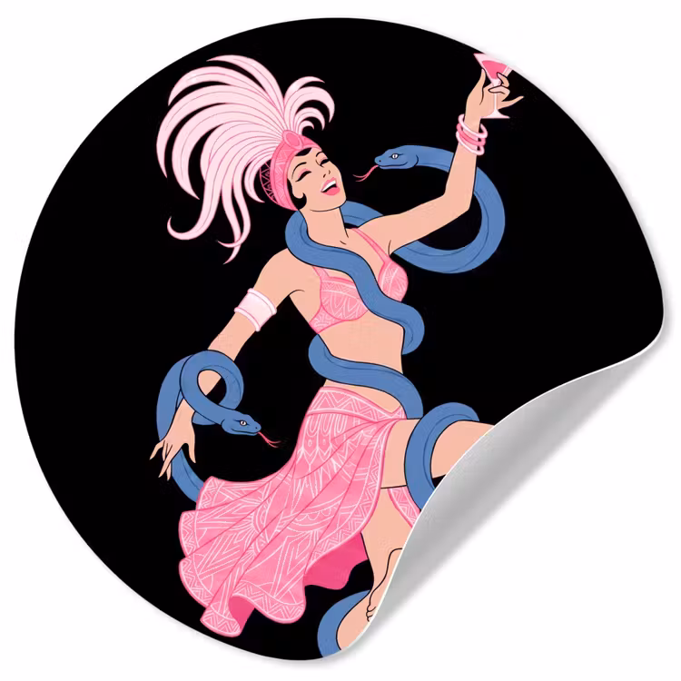 Vrouw - Danseres - Slangen - Art Deco - Roze Wandcirkel behangsticker klein -3d