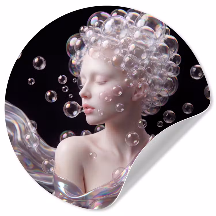 Vrouw - Bellen - Abstract - Kleurrijk Wandcirkel behangsticker klein -3d
