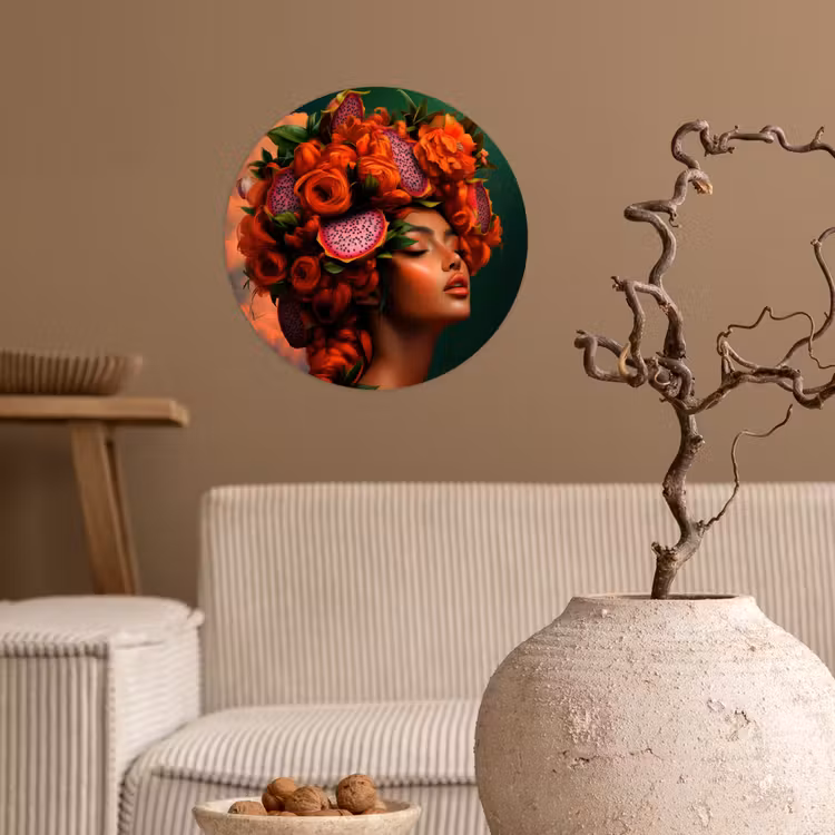 Vrouw - Drankenfruit - Rozen Wandcirkel behangsticker klein -sfeer1