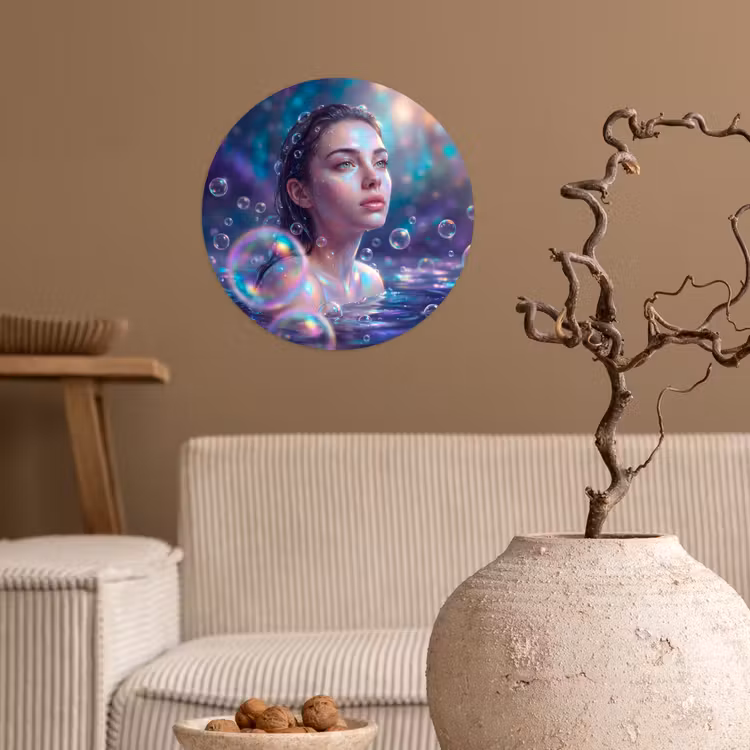 Vrouw - Water - Portret - Kleurrijk - Modern Wandcirkel behangsticker klein -sfeer1