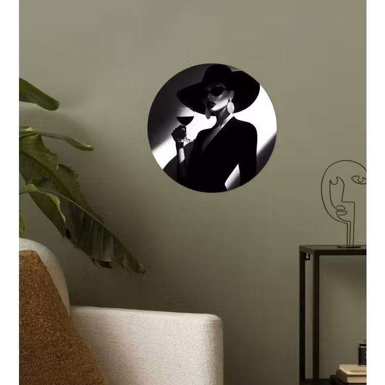 Vrouw - Wijn - Chic Wandcirkel behangsticker klein -sfeer2