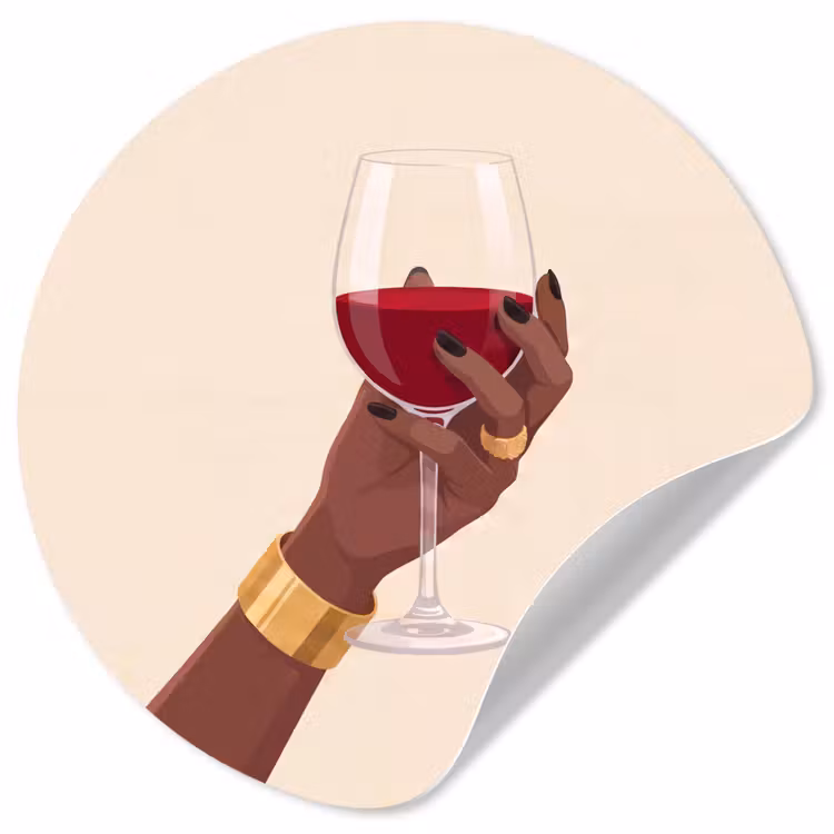 Vrouw - Wijn - Glas - Illustratie - Rood Wandcirkel behangsticker klein -3d