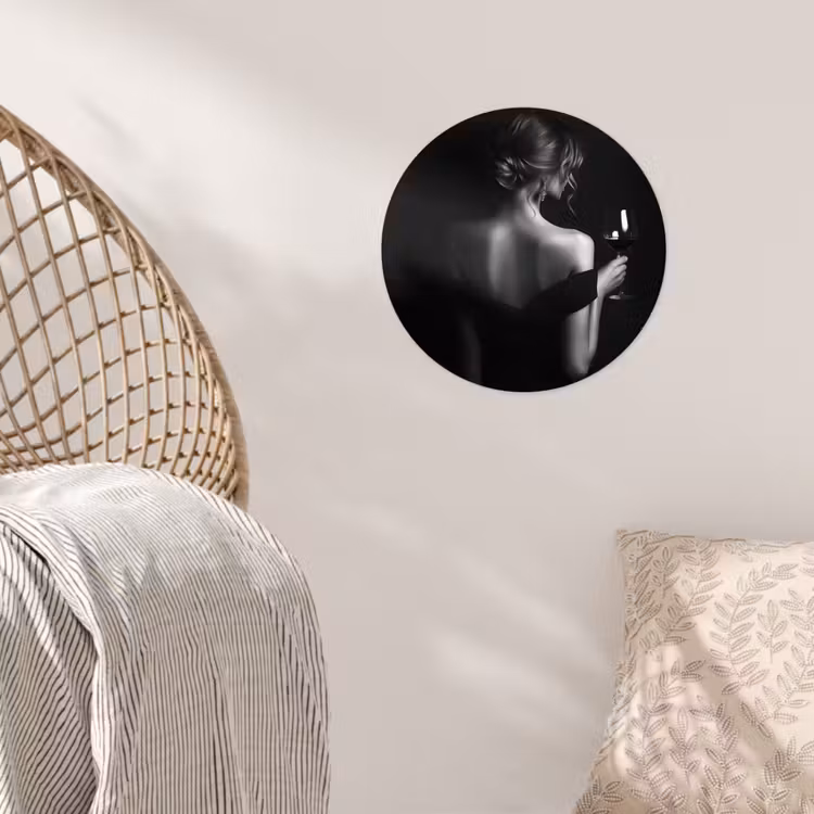 Vrouw - Wijn - Jurk Wandcirkel behangsticker klein -sfeer4