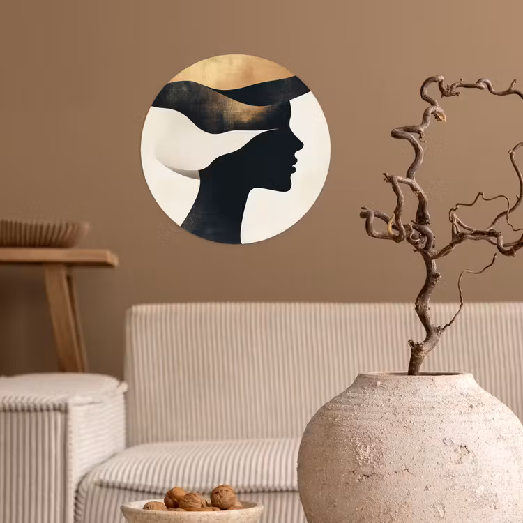 Vrouw - Golven - Zwart Wandcirkel behangsticker klein -sfeer1