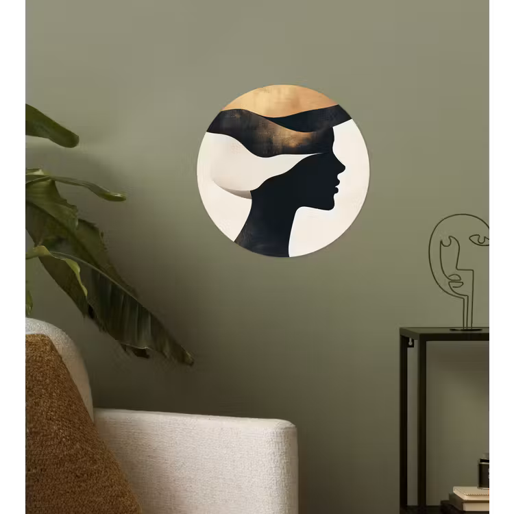 Vrouw - Golven - Zwart Wandcirkel behangsticker klein -sfeer2