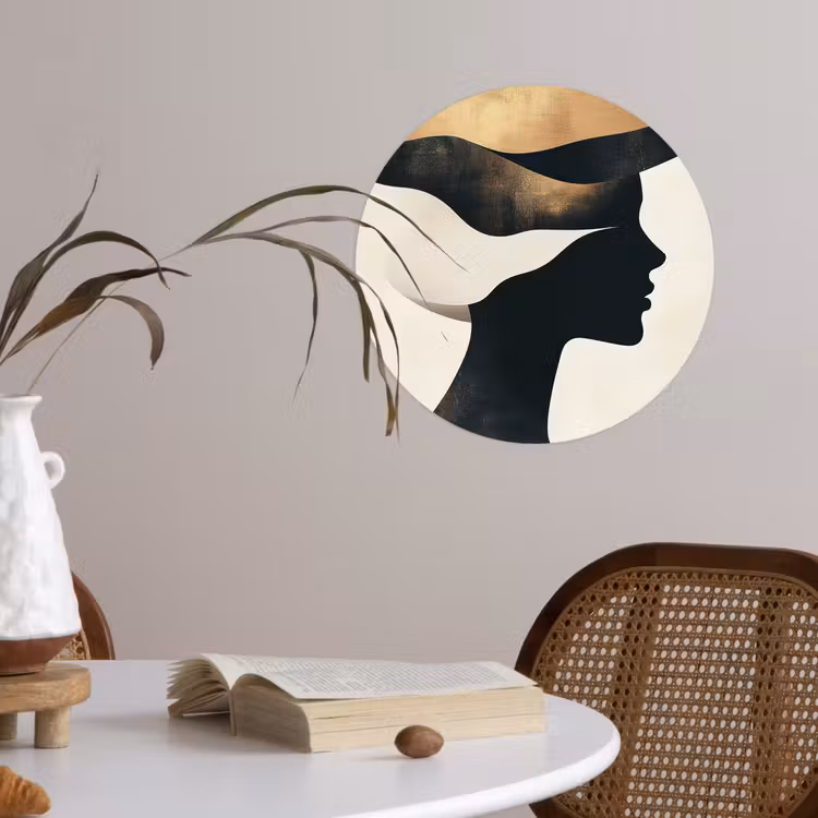 Vrouw - Golven - Zwart Wandcirkel behangsticker klein -sfeer3