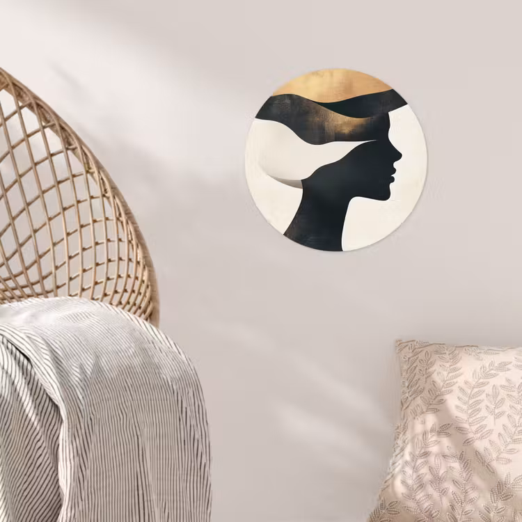 Vrouw - Golven - Zwart Wandcirkel behangsticker klein -sfeer4