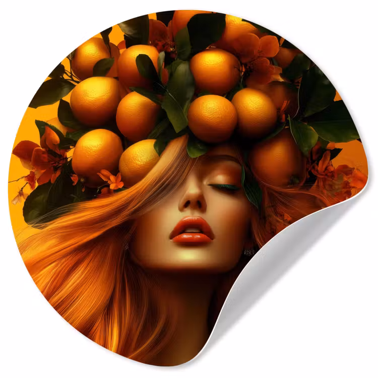 Vrouw - Citroenen - Bloesem - Geel Wandcirkel behangsticker klein -3d