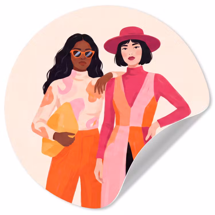 Vrouw - Twee - Mode - Abstract - Kleurrijk Wandcirkel behangsticker klein -3d