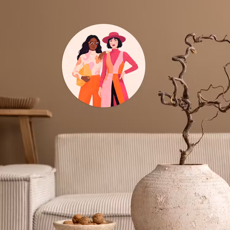 Vrouw - Twee - Mode - Abstract - Kleurrijk Wandcirkel behangsticker klein -sfeer1
