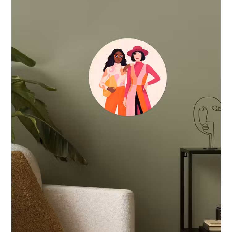 Vrouw - Twee - Mode - Abstract - Kleurrijk Wandcirkel behangsticker klein -sfeer2