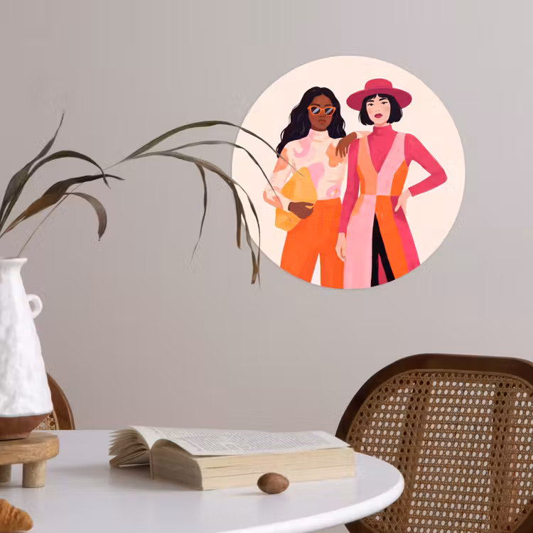 Vrouw - Twee - Mode - Abstract - Kleurrijk Wandcirkel behangsticker klein -sfeer3