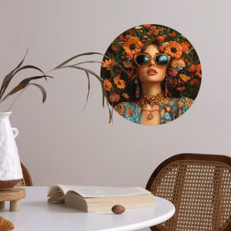 Vrouwen - Bloemen - Modern - Bril - Abstract Wandcirkel behangsticker klein -sfeer3
