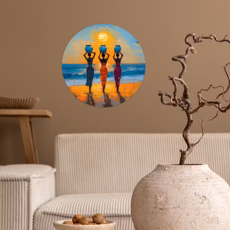 Vrouwen - Strand - Zondsondergang Wandcirkel behangsticker klein -sfeer1