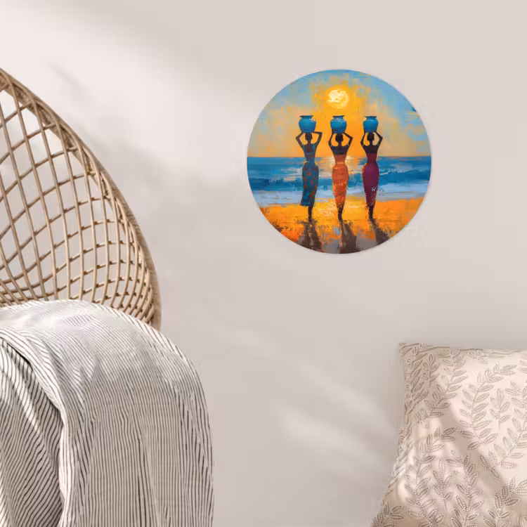 Vrouwen - Strand - Zondsondergang Wandcirkel behangsticker klein -sfeer4