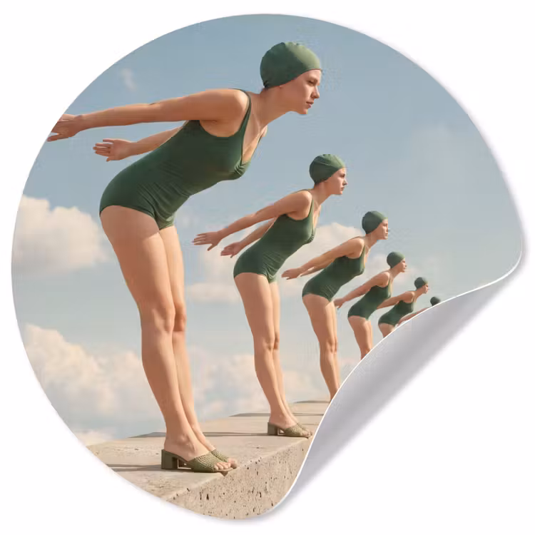 Runde Tapete - Frauen – Tauchhaltung – Wolken - Vrouwen - Duikhouding - Wolken Wandcirkel behangsticker klein