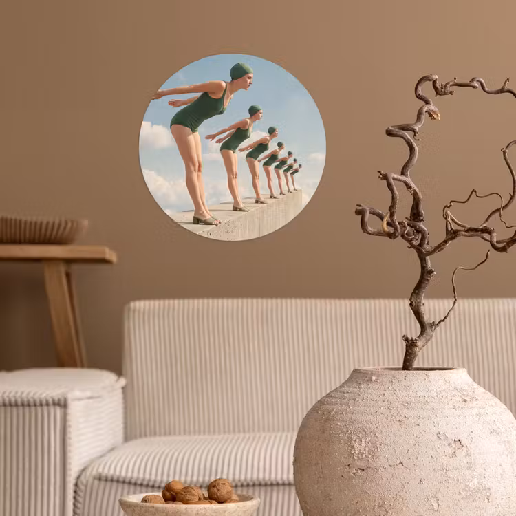 Runde Tapete - Frauen – Tauchhaltung – Wolken - Vrouwen - Duikhouding - Wolken Wandcirkel behangsticker klein