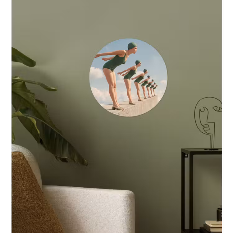 Runde Tapete - Frauen – Tauchhaltung – Wolken - Vrouwen - Duikhouding - Wolken Wandcirkel behangsticker klein