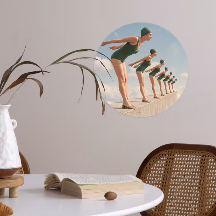 Runde Tapete - Frauen – Tauchhaltung – Wolken - Vrouwen - Duikhouding - Wolken Wandcirkel behangsticker klein