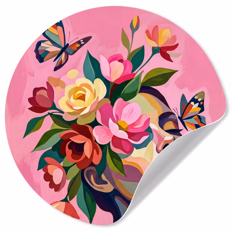 Vrouwengezicht - Vlinders - Kleurrijk Wandcirkel behangsticker klein -3d