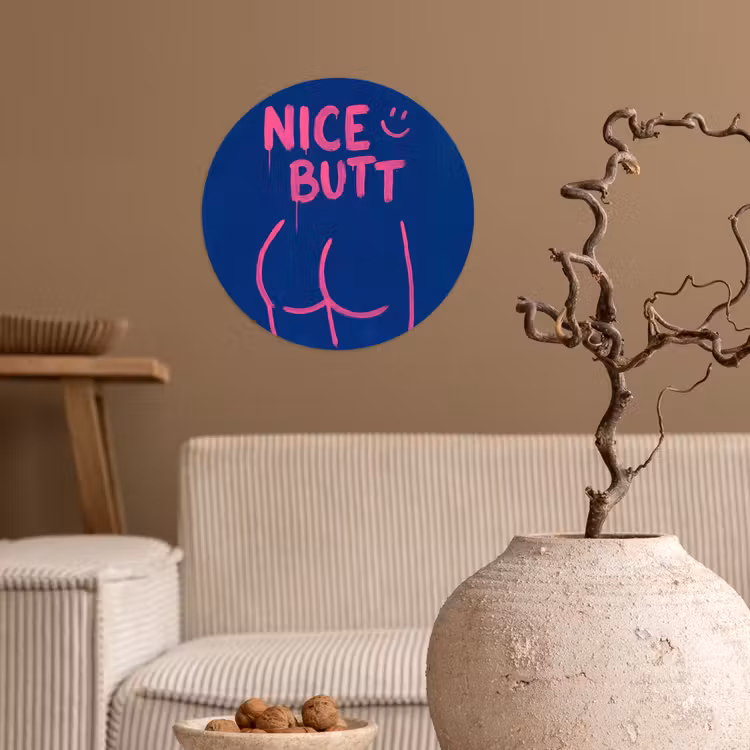 Brutaal - Grappig - Blauw Wandcirkel behangsticker klein -sfeer1