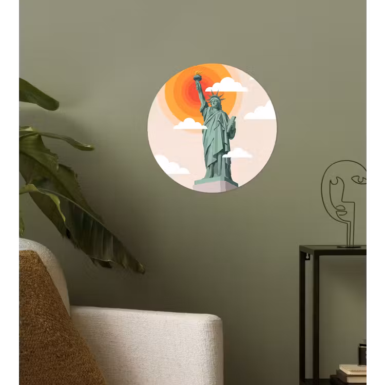 Vrijheidsbeeld - New York - Zon - Modern Wandcirkel behangsticker klein -sfeer2
