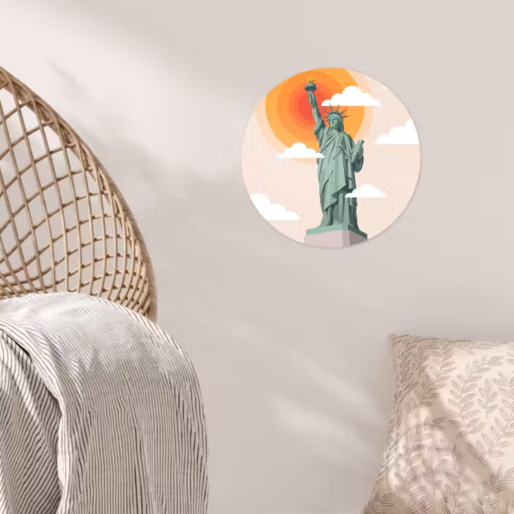 Vrijheidsbeeld - New York - Zon - Modern Wandcirkel behangsticker klein -sfeer4