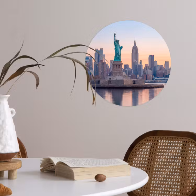 Vrijheidsbeeld - New York - Zonsopgang - Stad - Architectuur Wandcirkel behangsticker klein -sfeer3
