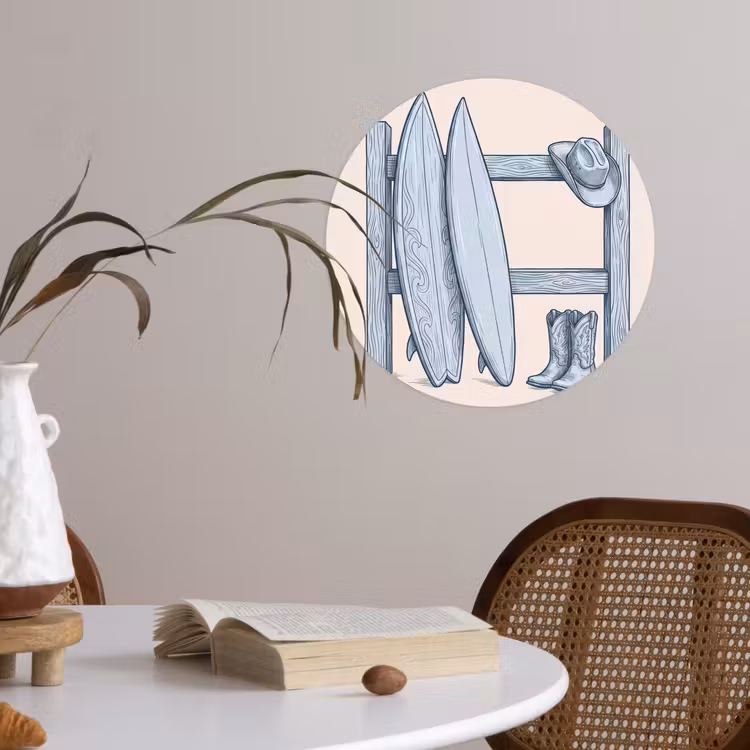 Recreatie - Kleding - Avontuur - Illustratie - Zomer Wandcirkel behangsticker klein -sfeer3