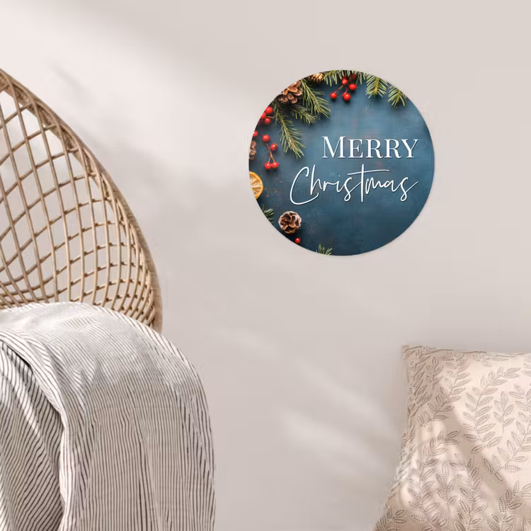 Merry Christmas - Blauw - Kerst - Winter Wandcirkel behangsticker klein -sfeer4