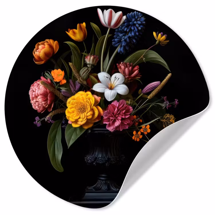 Lente - Bloemen - Klassiek - Vaas Wandcirkel behangsticker klein -3d