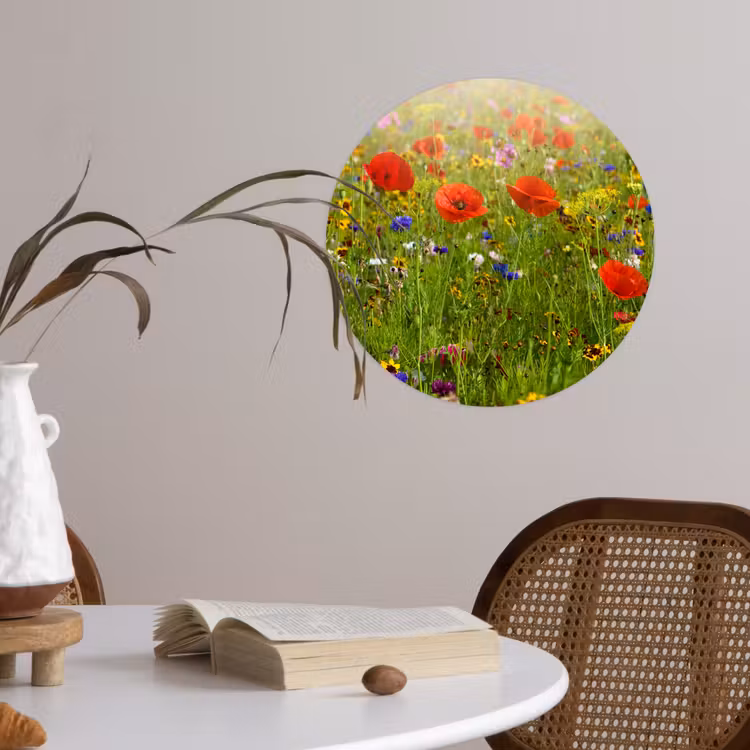 Lente - Bloemen - Rood - Klaproos - Gras - Groen Wandcirkel behangsticker klein -sfeer3