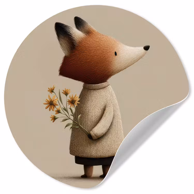 Vos - Gele bloemen - Minimalistisch Wandcirkel behangsticker klein -3d
