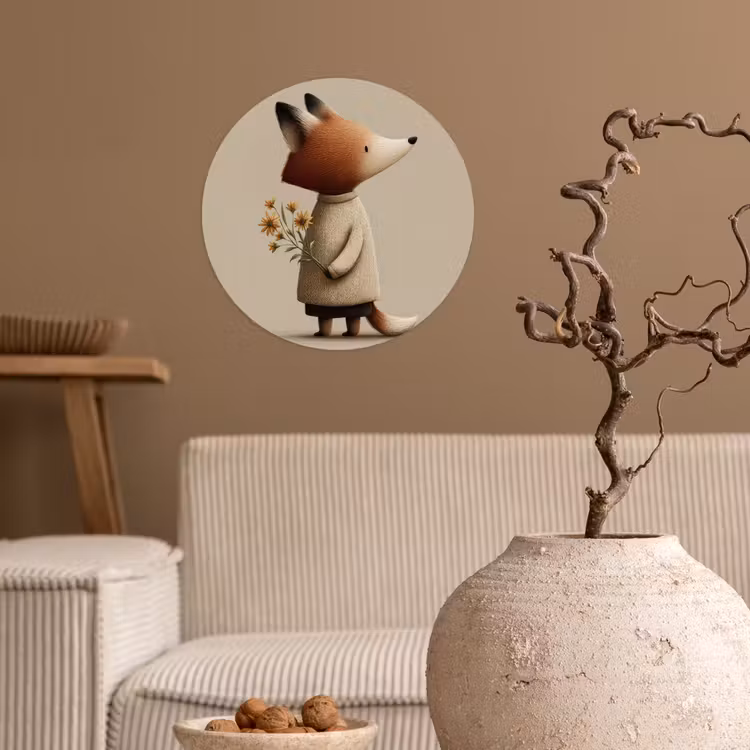 Vos - Gele bloemen - Minimalistisch Wandcirkel behangsticker klein -sfeer1
