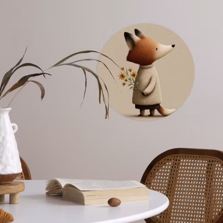 Vos - Gele bloemen - Minimalistisch Wandcirkel behangsticker klein -sfeer3