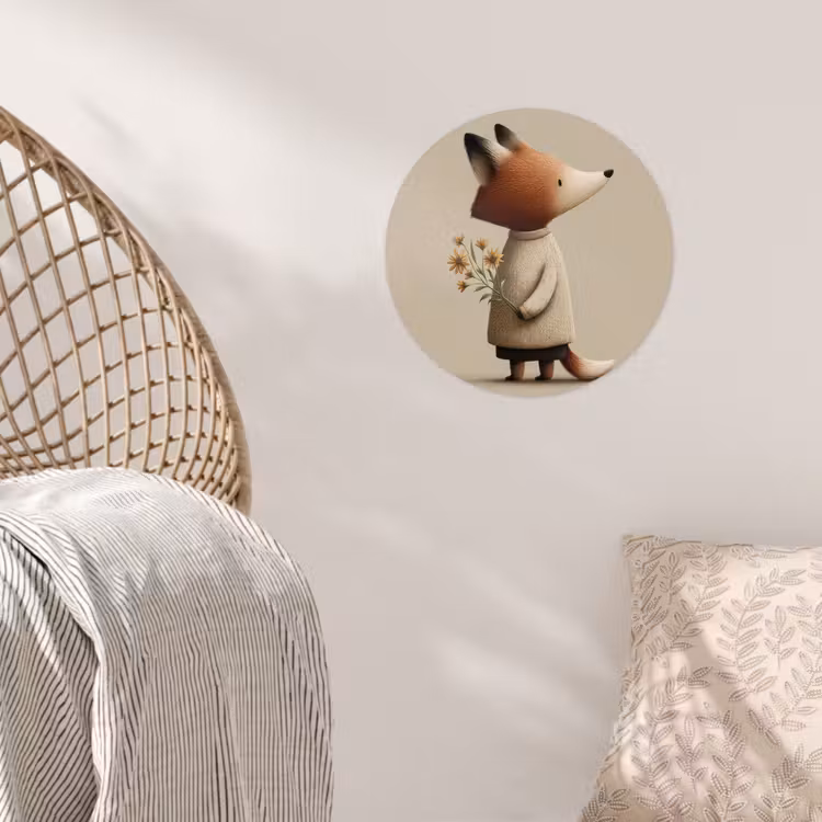 Vos - Gele bloemen - Minimalistisch Wandcirkel behangsticker klein -sfeer4