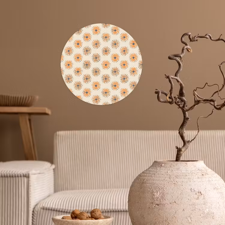 Madelief - Patroon - Oranje Wandcirkel behangsticker klein 186 -sfeer1