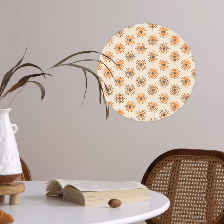Madelief - Patroon - Oranje Wandcirkel behangsticker klein 186 -sfeer3