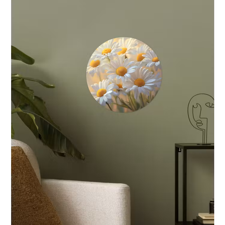 Madeliefjes - Wit - Zonlicht Wandcirkel behangsticker klein -sfeer2