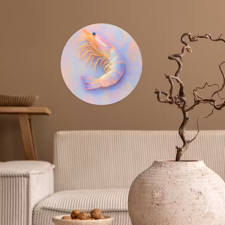 Garnaal - Subtiele structuur - Blauw - Roze Wandcirkel behangsticker klein -sfeer1
