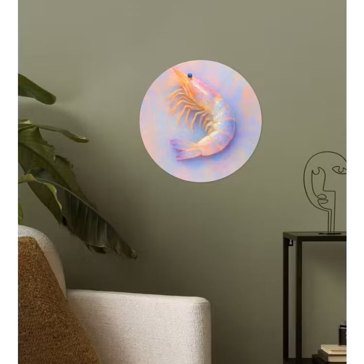 Garnaal - Subtiele structuur - Blauw - Roze Wandcirkel behangsticker klein -sfeer2
