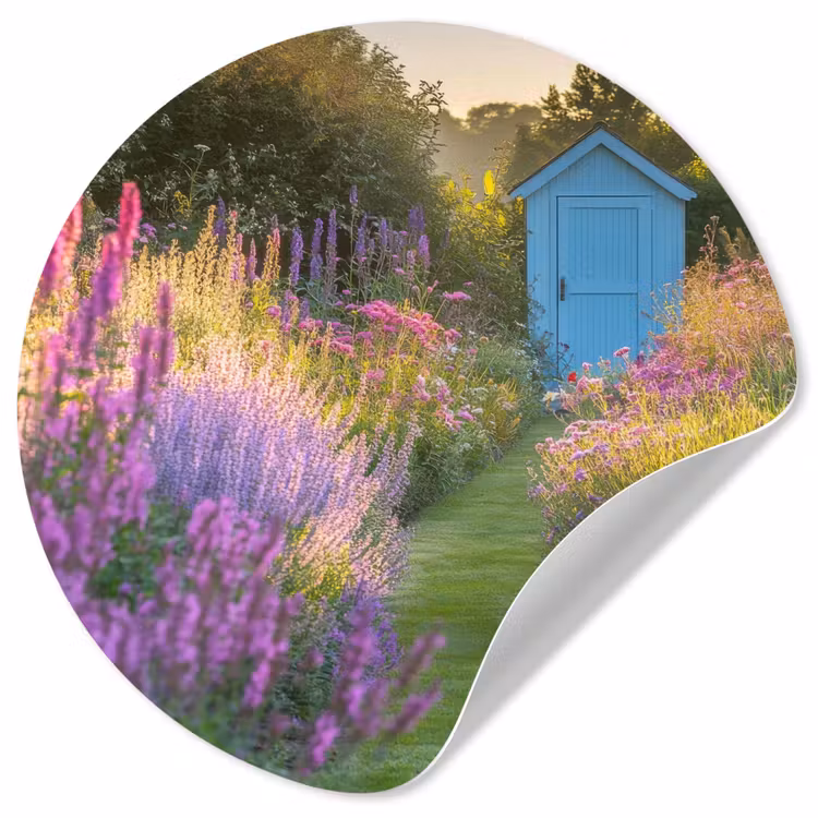 Tuinhuisje - Blauw - Bloemen Wandcirkel behangsticker klein -3d